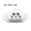 WHITE COLOR IEC C14 Plug Socket Panel Mount Plug Adapters Power Connector Socket  AC 250V 10A Copper 3 Pins Inlet Power Plug Socket White For Rice Cooker. 