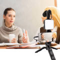 Exclusive AY-49 Phone Vlog Tripod Vlogging Kits Live Selfie Fill Light Integration with Remote Control Microphone LED Light.