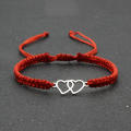 Handwoven Couple Bracelet Romantic Red Double Heart Heart Bracelet Stainless Steel Jewelry Gift Handmade Red String Bracelet for Couples Jewelry Friendship Gift Anniversary Present Relationship Symbol.