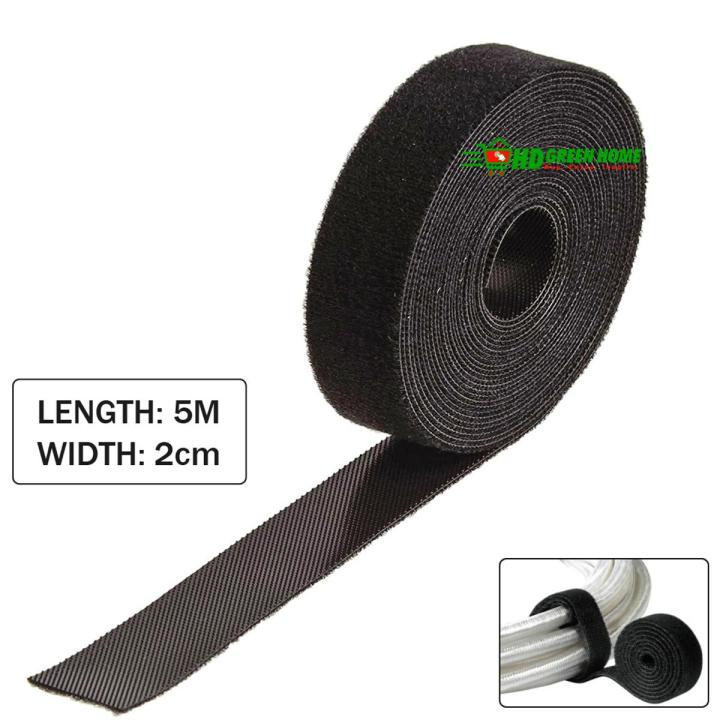 5M x 2cm Back to Back Velcro Cable Organizer Tie Hook and Loop Velcro Tape Reusable Fastening Wire Holder (Black)
