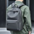 PU Leather Backpack For Men High Quality Business Travel Bag Solid Color Rucksack Unisex Simple Bagpack Holds 15.6 Inches Laptop.
