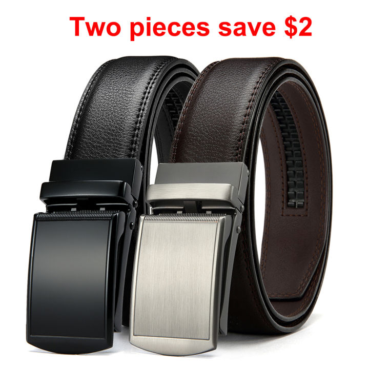 DOOPAI Men Leather Belt Metal Automatic Buckle Ratchet Cowskin Belts for Jeans Genuine Leather Strap Belts for Men Pants Wearhouse