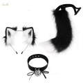 Animals Ears and Tail Cat Ear Hair Band Lovely Cat Ear and Long Tail Black White. 