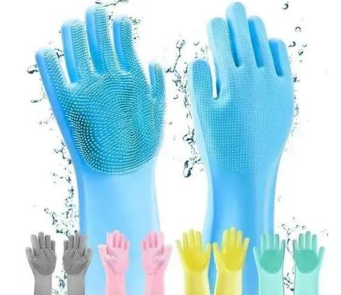 Hand Gloves For Dish Washing Kitchen Bathroom Car Cleaning Pet Grooming (Multicolour, 1 Pair)