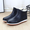 Rain boots men's four seasons Korea short tube low top fashion velvet rain boots anti-slip wear-resistant water shoes work waterproof rubber shoes.
