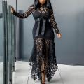 Knot Belt Irregular 70% Hot Selling Women's Long Sleeve Butterfly Hem Lace Bodycon Dress.