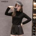Modal T T-shirt Women's Long Sleeve Half Turtleneck Bottoming Shirt New Solid Color Slim Fit Show Thin Black Thin Top.