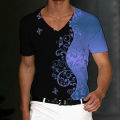 Luxury T-Shirt For Men 3d Flower V-Neck Men'S Clothing Street Daily Tops Loose Oversized Sportswears Summer Casual Short Sleeves. 