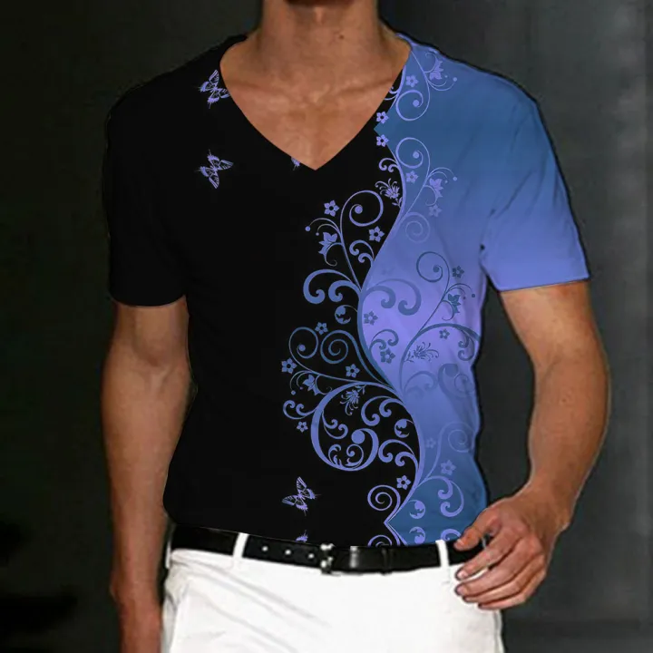 Luxury%20T-Shirt%20For%20Men%203d%20Flower%20V-Neck%20Men'S%20Clothing%20Street%20Daily%20Tops%20Loose%20Oversized%20Sportswears%20Summer%20Casual%20Short%20Sleeves%20-%20Image%205