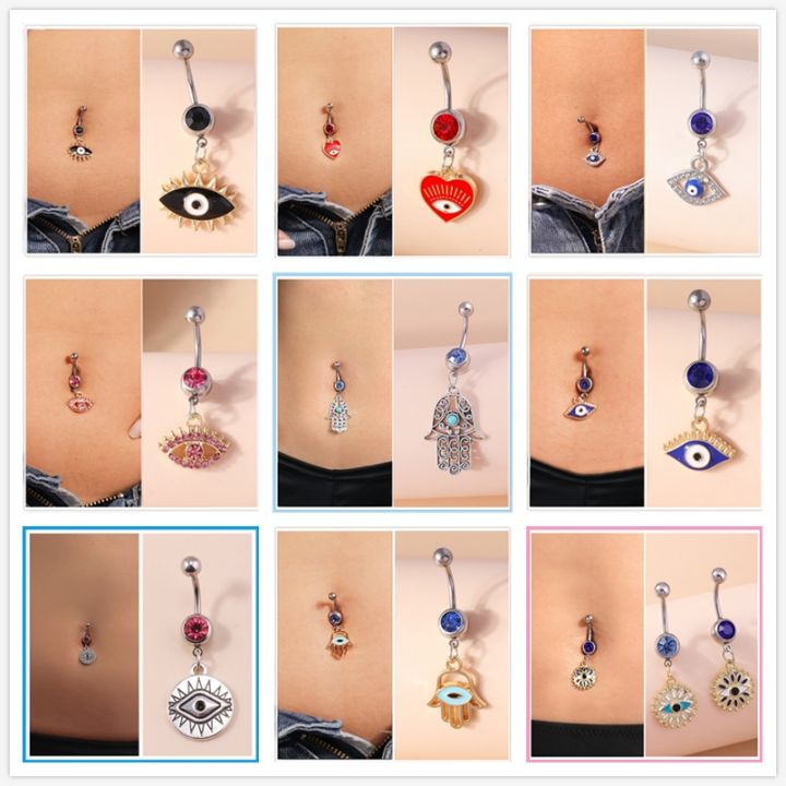 Bohemia Hamsa Hand Dangle Navel Ring Surgical Steel Turkish Lucky Blue Eye Belly Button Ring Piercing Ombligo Body Jewelry