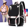 Fengdong large school bags for teenage girls USB port canvas schoolbag student book bag fashion black pink teen school backpack.