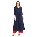 Navy Blue Linen Kurti for Women (Tailor Made) - Waist Thread Button. 