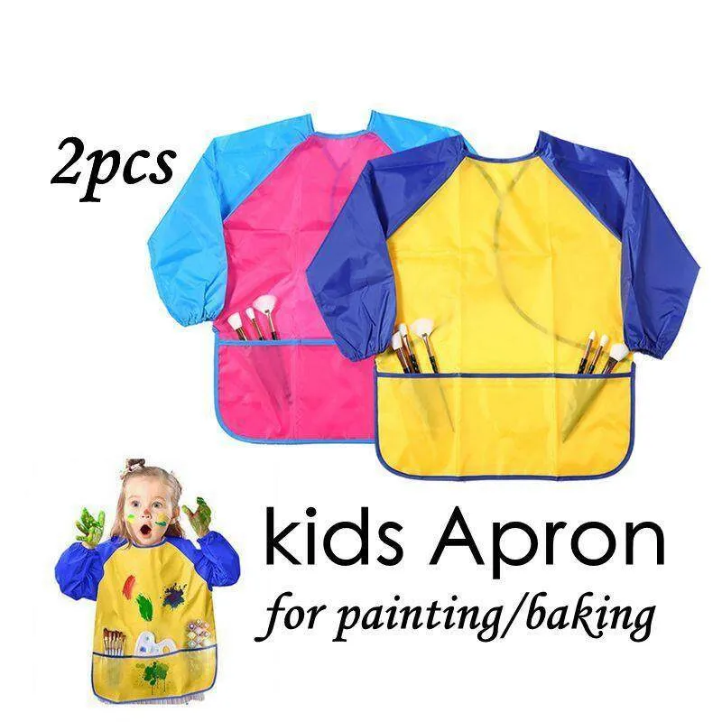 Yeunmu Kids Painting Apron 2 Pack, Waterproof Toddler Art Smock, Artist Smock For Kids Age 2-8 With Long Sleeve And 3 Pockets - Color Pink And Yellow(m) | Guatemala