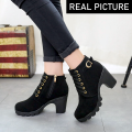 Women Boots Shoes With Heel WB-85 Imported Korean Design PU Leather Ankle Boots Western Outfit Leg Toe Cover Fashionable Shoes For Girls And Ladies. 
