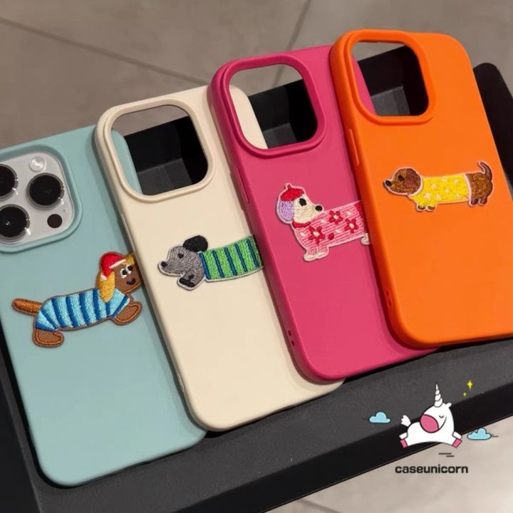Cute Puppy Cartoon Dachshund Dog DIY 3D Sticker Couples Case Compatible for IPhone 15 11 16 14 13 12 Pro Max XR X 14 16 15 Plus XS Max Luxury Case