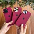 For Apple Iphone 14 / Iphone 14 Plus / Iphone 14 Pro / Iphone 14 Pro Max Luxury Silicone Protect Back Cover Soft Case - Camera (Maroon Black & White Colour). 