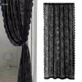 Black Lace Floral Net Curtains Window Curtains for Yard Bedroom Decoration 100cmx200cm. 