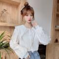 Spring and Autumn 2022 New Korean Style Sweet Lace Long Sleeve Shirt Women's Design Sense Niche Doll Collar Western Style Shirt. 