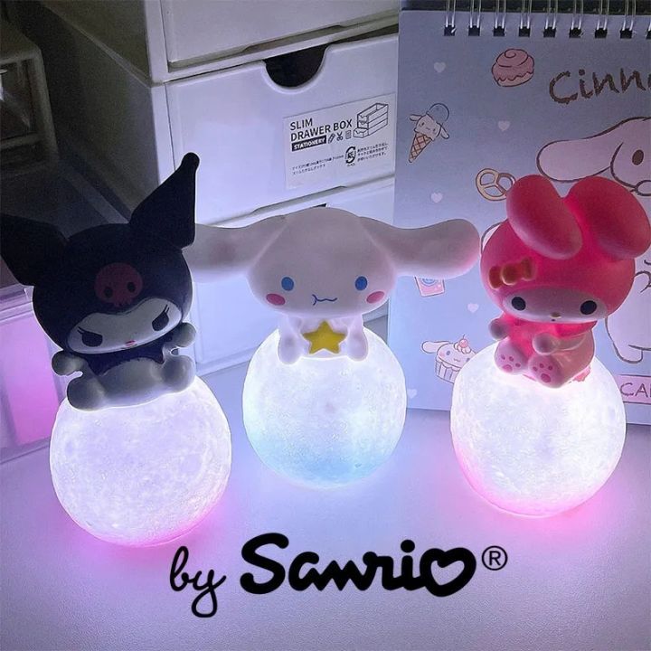 Sanrio Night Lights Kawaii 3D Sanrio Moon Night Light Cinnamoroll Kuromi Melody Figure Cartoon LED Light Toy Kawaii Anime Bedside Lamp Cute Cinnamoroll My Melody Gifts