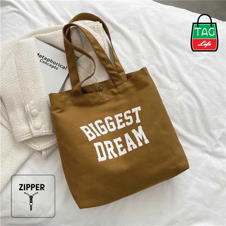 TAG%20Lifestyle%20Canvas%20Tote%20Bag/Exclusive%20BIGGEST%20DREAM%20Design%20Black%20Color%20for%20girls%20For%20University/College/Trendy%20Fashionable%20Women%20-%20Image%202