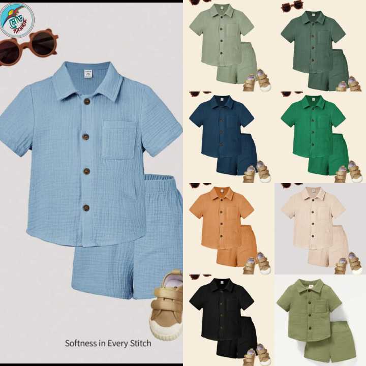 Children’s Young Boy  Toddlers Nice Clothes Button Front Shirt & Shorts for Kids