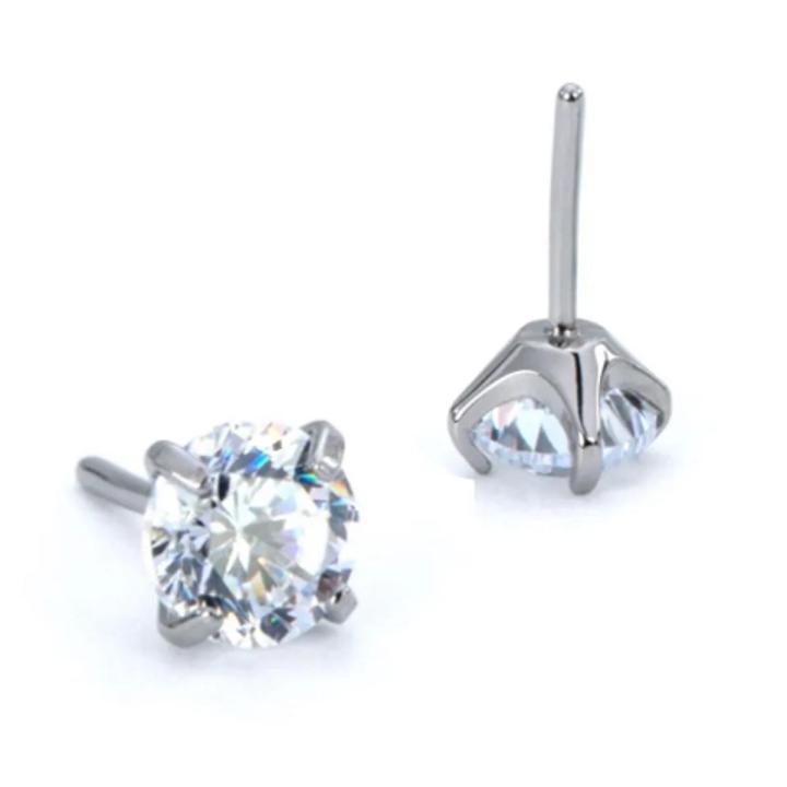 Implant Grade ASTM F136 Titanium Threadless Prong Set Zirconia Nose Labret Earrings Push in Tops Jewelry