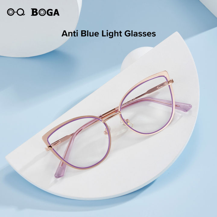 OQ BOGA 6 Colors Unisex Anti Blue Light Screen Radiation Computer Glasses Women Men Eye Protection Fashion Metal Cat Eye Frame Eyewear