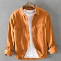 HIQOR New Mens Vintage Shirt Male Lone Sleeve Cargo Shirts 100% Cotton Casual Solid Shirt Male Pocket Work Shirt Man Clothing.