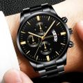 Fashion Men Black Stainless Steel Watch Luxury Calendar Quartz Wrist Watch Mens Business Watches for Man Clock Relogio Masculino. 
