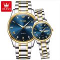 OLEVS 5563 Silver And Golden Two-tone Stainless Steel Analog Wrist Watch For Couple - RoyalBlue & Silver & Golden. 