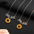 Carat Sunflower Leaf Charm Clavicle Chain Necklace Ear Studs Earring Women Jewelry Set. 