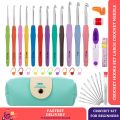 44 Pcs Crochet Hooks Set with Cute Blue Storage Case | 14 Size Crochet Needle Soft Grip Handles and various Crocheting Accessories | Ideal for Beginners and Experienced Crocheters. 