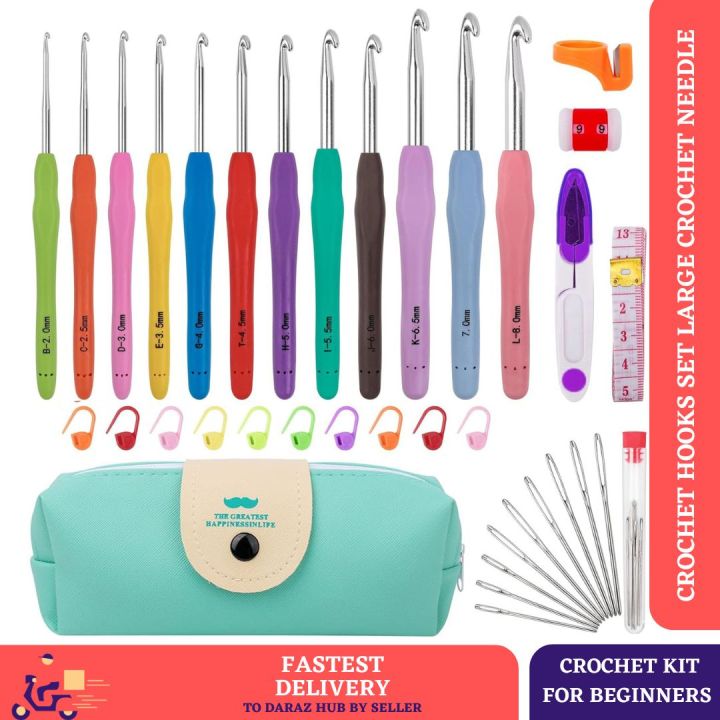 44 Pcs Crochet Hooks Set with Cute Blue Storage Case | 14 Size Crochet Needle Soft Grip Handles and various Crocheting Accessories | Ideal for Beginners and Experienced Crocheters
