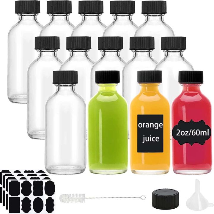 , Ginger Small Short Jar with Lid,, Liquid with Lid, Small Clear Glass Bottle 2oz Mini Glass Juice Bottle with Lid, For Potion