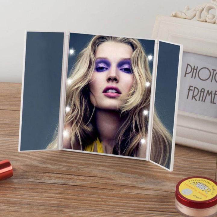 Tri%20Fold%20Makeup%20MirrorAolvo%20Vanity%20Illuminated%20Cosmetic%20Foldable%20Travel%20Compact%20Pocket%20Makeup%20Mirror%20With%208%20LED%20Lights%20Baterry%20Operated%20-%20Image%203