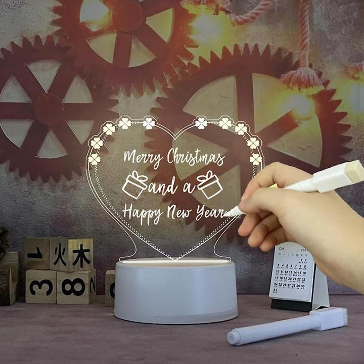 [TB]3D Acrylic Message Note Board LED Night Holiday Light Decorative Lamp for Creative Keeps Notes Drawing Table Home Décor/Bedroom/Gift/Office Decoration/Erasable (Acrylic Message Board Round)