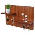 Wall Mounted Key Hooks Stand with Double Wall Shelf/Side Shelf with Keyholder/Shelf with Key Hanger Stand for Home Decor Office Living Room Bedroom (Walnut Finish). 