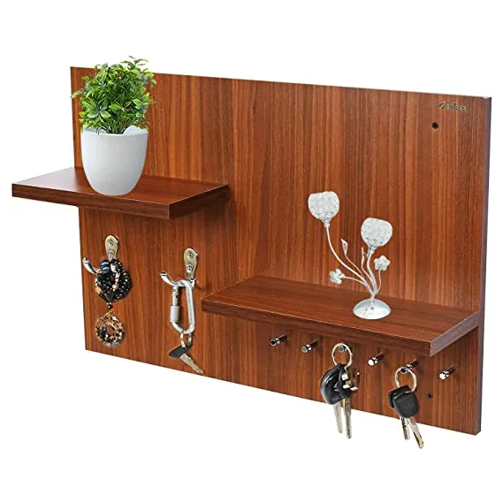 Wall%20Mounted%20Key%20Hooks%20Stand%20with%20Double%20Wall%20Shelf/Side%20Shelf%20with%20Keyholder/Shelf%20with%20Key%20Hanger%20Stand%20for%20Home%20Decor%20Office%20Living%20Room%20Bedroom%20(Walnut%20Finish)%20-%20Image%202