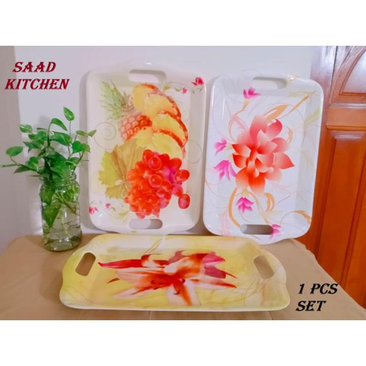 Exclusive Perty Melamine Serving Trays/Platters 18 Inch Large Multi Design. Tea Breakfast Bread Tray Snack Plate And Food Tray, Dishwasher Safe. Melamine Plastic Tray.