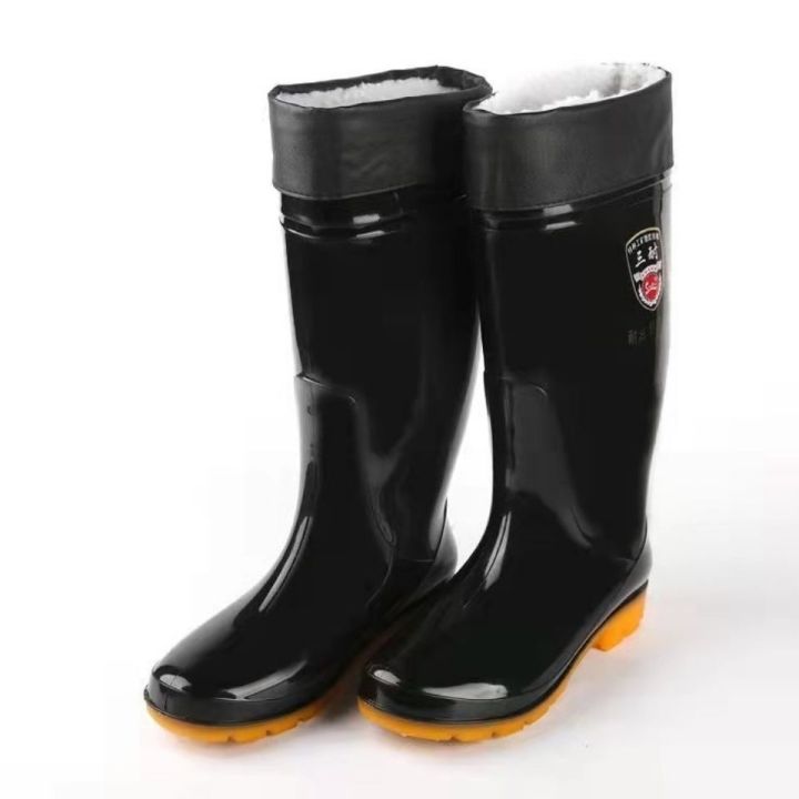 Three Resistance915Thigh Highs, Black Men's Rain Boots Tendon Bottom Non-Slip Acid and Alkali Resistant Labor Protection Large Size Rubber Shoes