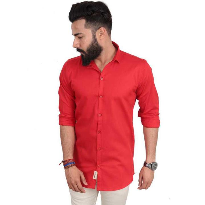Men Solid Casual Spread Collar Shirt