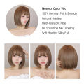 Light Brown Synthetic Wigs Straight Short Bob Cut with Bangs Wig for White Women Korean Daily Party Cosplay Heat Resistant Hair. 