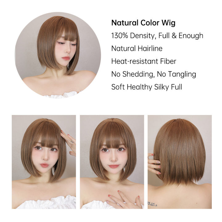 Light%20Brown%20Synthetic%20Wigs%20Straight%20Short%20Bob%20Cut%20with%20Bangs%20Wig%20for%20White%20Women%20Korean%20Daily%20Party%20Cosplay%20Heat%20Resistant%20Hair%20-%20Image%203
