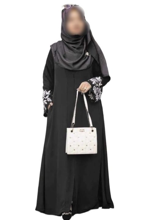 Embrace the elegant design embroidery work on hand maymuna borka without hijab