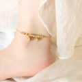 New Chinese style hot selling personalized fashion lotus lotus pendant titanium steel beaded anklet 18k gold plated foot jewelry women's jewelry.