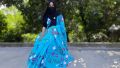 Sky Color Half Silk Hand Painted Saree Floral Design -01. 