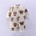 Autumn Winter Newborn Baby Clothes Dinosaur Print Baby Boy Romper Warm Infant Baby Boy Girl Soft Fleece Jumpsuit Pajamas.