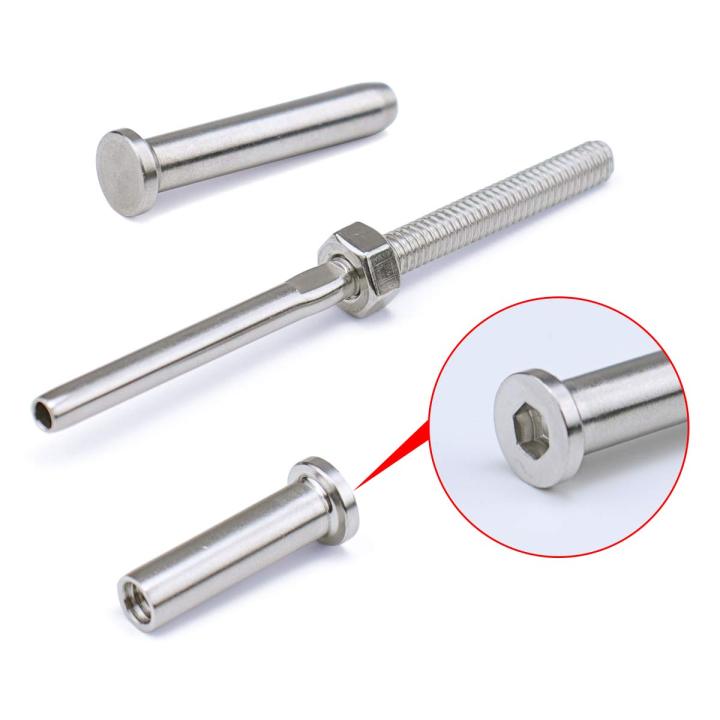 Practical%20product%20Stemball%20Swage%20and%20Invisible%20Hex%20Head%20Threaded%20Stud%20Tension%20End%20Fitting%20Terminal%20Combination%20Pack%20for%201/8%20Inch%20Cable%20Railing%20Kit%20System,T316%20Marine%20Grade%20Stainless%20Steel%2010%20Pairs%20-%20Image%203