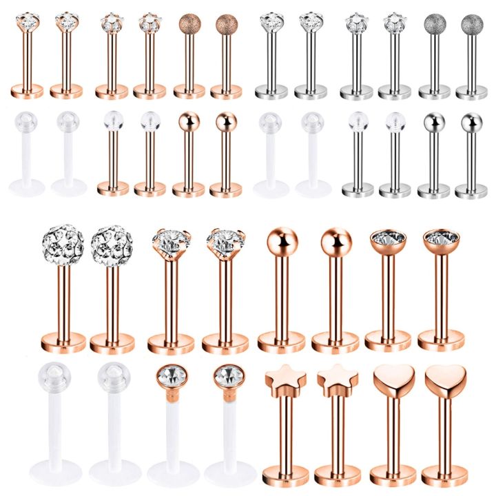 12~16Pcs/Lot Stainless Steel Lip Labret Piercing Studs Set Lengua Monroe Barbell Lip Ring Tragus Cartilage Conch Ear Piercing