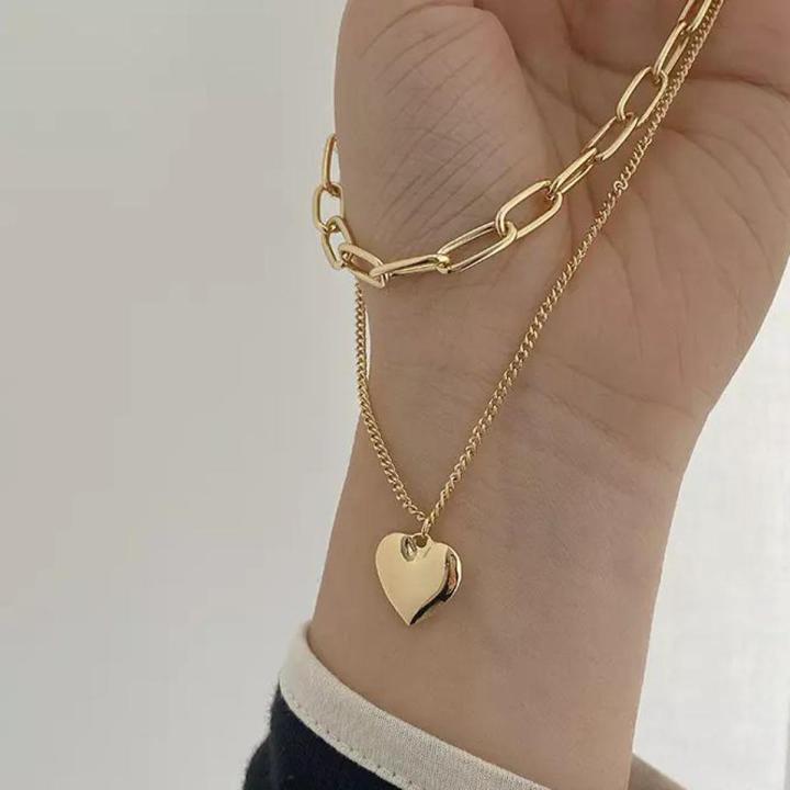 Trendy Fashionable Metal Love Necklaces for Girls Simple Stylish - Sweater Chain Heart Shape Pendant Chain Necklace for Women Fashion Jewelry
